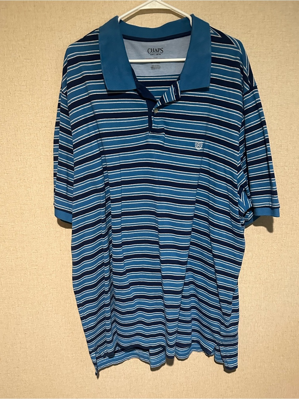 Chaps Men’s 3XLT Blue Striped Embroidered Logo Everyday Polo Shirt